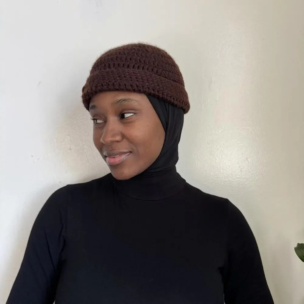 Brown hand made boho crochet beanie hat‎